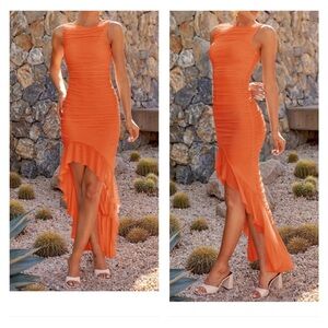 Elegant Orange Sleeveless Dress